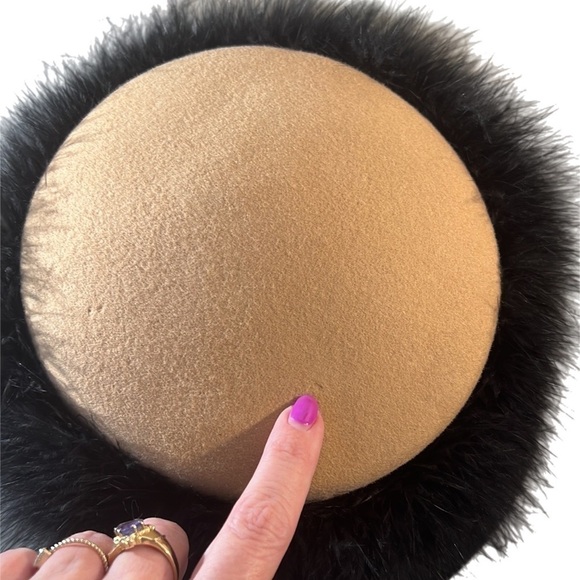 Made in Italy 100% Wool Bucket Hat W Fur Accent Mob Wives Camel/ BLK - Picture 4 of 9